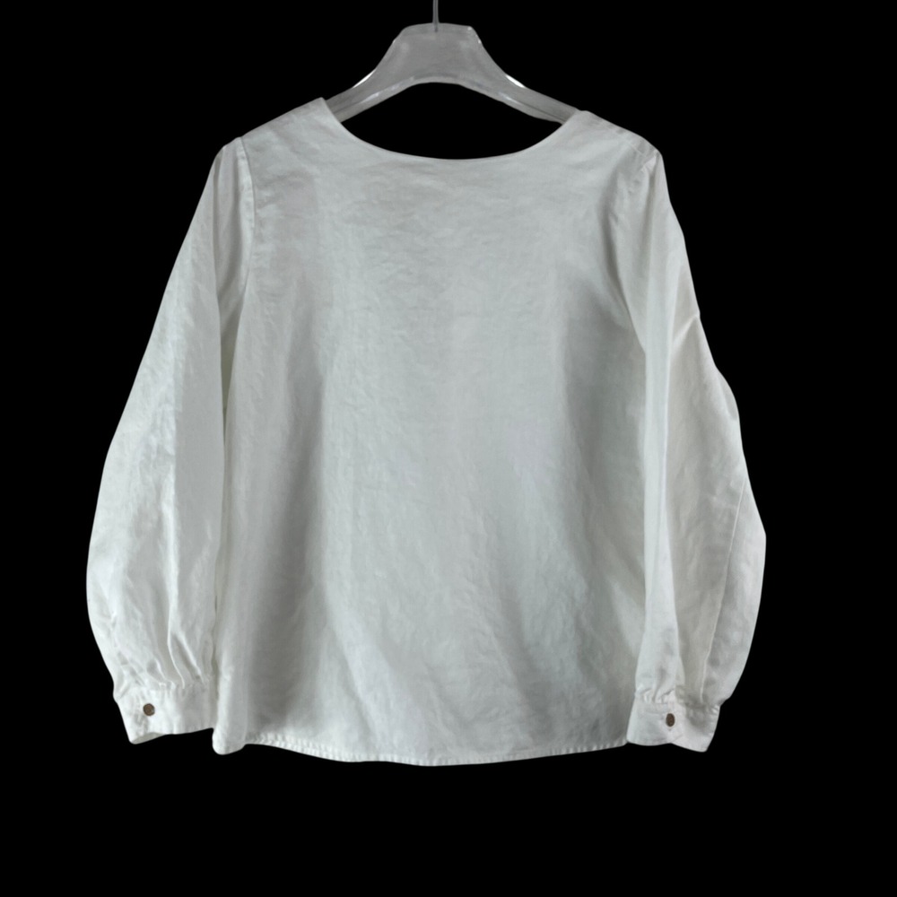 Giordano Blouse Large White Linen Cotton Button Back Beach Coastal Casual Top L